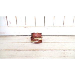Woven brown/metallic gold leather vintage boho/hippie belt/Huarache braided belt